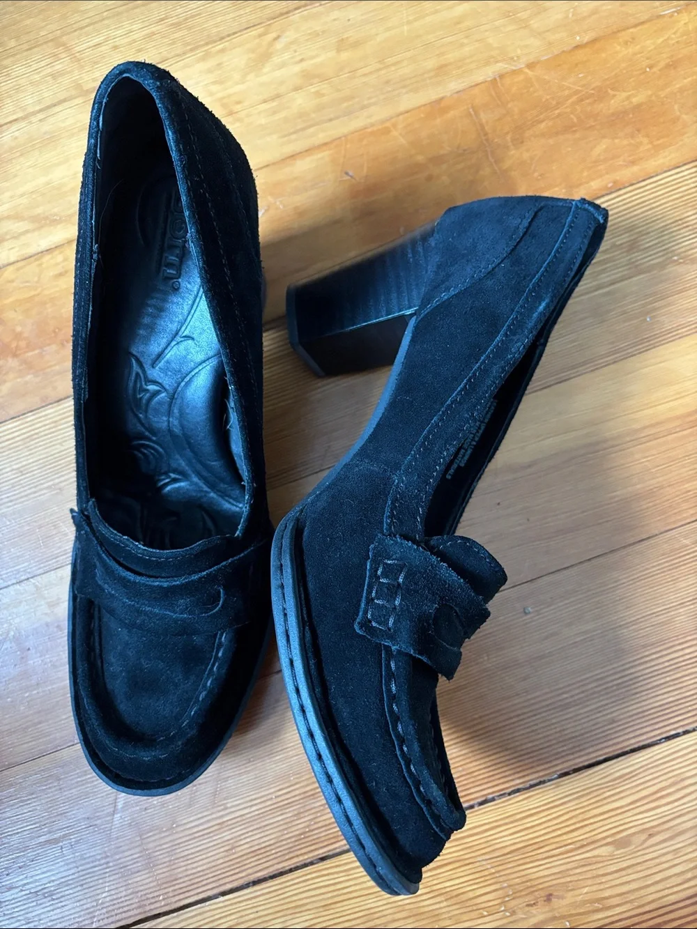 Born Black Suede Penny Loafers